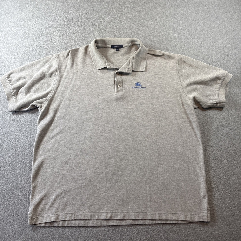 Burberry London Gray Polo Shirt Men's Size XL Short Sleeve Logo Casual USA MADE